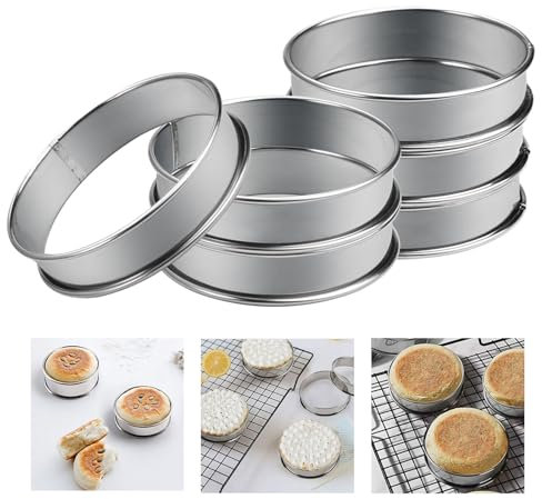 6 Pièces Cercle Patisserie, Cercle à Tarte Rond en Inox à Bord Roulé, 10,5 x 2.5cm Cercle Tartelette, Antiadhésif Cercle a Tarte, Cercle Tarte, pour Mousse, Muffins, Tartes, Gâteaux, Crumpets