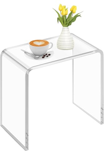 PFOIBOU Mesa auxiliar de acrílico para ducha, taburete de baño, moderno, transparente, 40 x 28 x 40 cm, adecuado para ducha, salón, dormitorio, estudio
