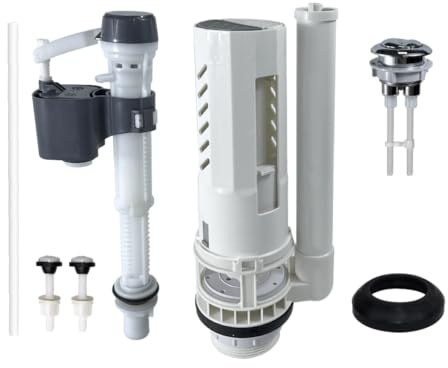 NANABIMIC 2-Inch Dual Flush Valve Replacement Kit for 2-Piece Toilets (11-16.5 Tank Height) | Fits 2.4-2.8 Drain Holes | Includes Flush Valve with 1.5 Thread Push Button, Fill Valve, Gasket, Bolts