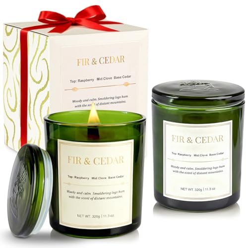 2 Pack Wood Wick Scented Candle Gift Set –Balsam Fir & Cedarwood Natural Soy Wax Candles with Individual Gift Boxes,Long Lasting 22.6 oz Aromatherapy Candles for Home Decor,Holiday Gifts