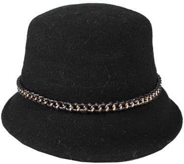 LOEVENICH Glockenhut aus Wollmischung | Damen | OneSize | Stilvoller Kopfschmuck mit Kettenbandbesatz Black
