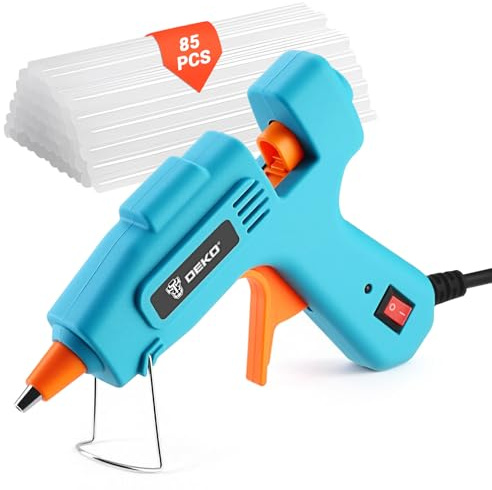 Pistola Colla a Caldo Mini: DEKO 50W Pistola a Caldo per Crafting con 85 Pezzi 7mm×120mm Colla a Caldo, per Scuola, DIY, Carta, Vetro, Tessuto, Metallo, Legno, Plastica– Blu Pavone