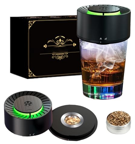 Ahumador de Whisky eléctrico con un Solo botón, Recargable con 6 astillas de Madera y Encendedor Incorporado, sin butano, sin antorcha, Navidad/cumpleaños para Hombres, papá