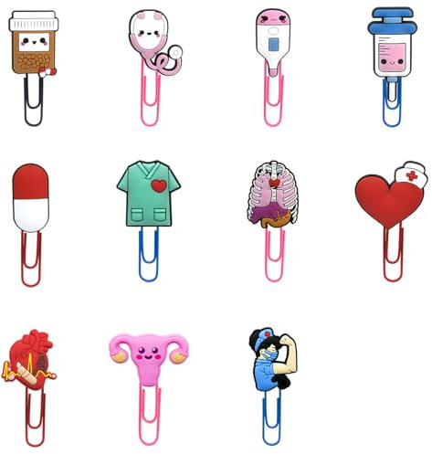 Nurila 11 Niedliche Büroklammer, Medizinisches Cartoon-Thema Büroklammern, Büroklammern Bunt, Paper Clips für Geschenke für Krankenschwestern, Büro, Dokumentnotizen, Organisation von Lernmaterialien