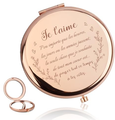 LmashRbaiw Cadeau pour sa Copine,Cadeau Saint Valentin Femme,Cadeau pour Femme,Cadeau Couple Amoureux,Miroir de Poche Personnalisé de Couleur Or Rose,Cadeau Couple,Cadeau Couple Noel