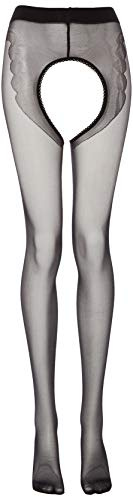 missO P211 - Collant Soyeux Ouvert / Motif couture - Noir - XXL