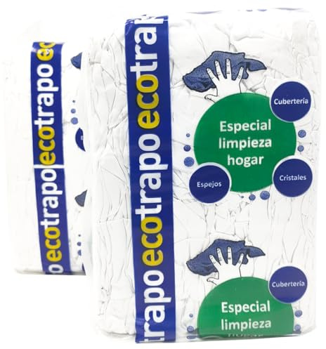 Trapo de Limpieza de Algodón Ecotrapo de Color Blanco. Sábana para Limpieza o para Usar de Cubremopas. No Dejan Pelusa ni Rastros. 2 kg de paños de Algodón.