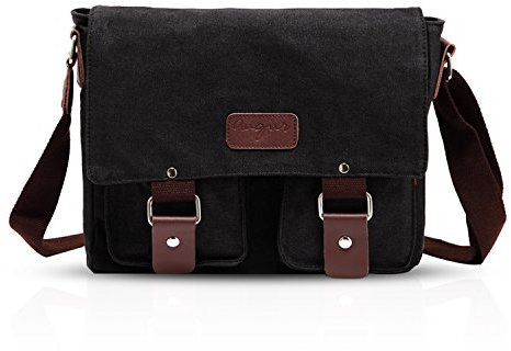 FANDARE Neu Retro Messenger Bag Umhängetasche Schultertasche 14 Zoll Laptoprucksäcke Herren Tasche Kuriertasche Multifunktions Canvas Schwarz