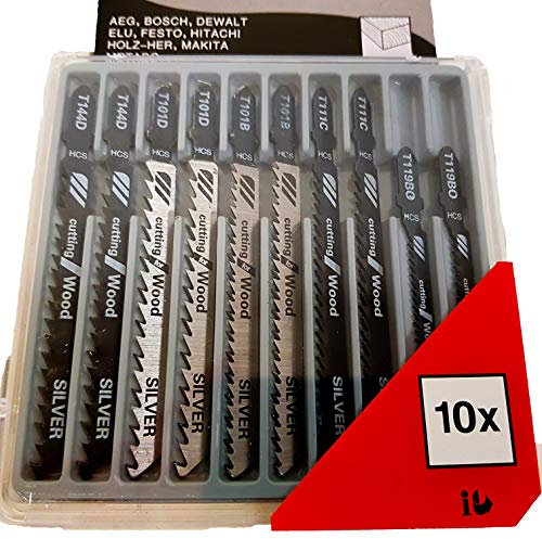 El juego de 10 hojas de sierra de calar para trabajos profesionales de madera blanda, contrachapada, aglomerado, carpintero y tableros de fibra