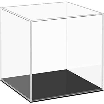 Cliselda Fully Assembled Clear Acrylic Display Case w/Black Base 12x12x12cm | Small Acrylic Box Curiosity Cube Square Plastic Dustproof Showcase for Display Collectible Action Figures Toys