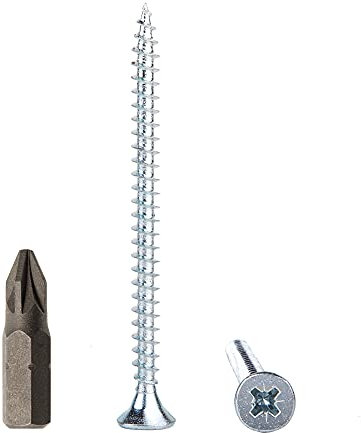 Lot de 100 vis à bois en acier zingué 5,0 x 60 mm, vis à bois pour aggloméré, vis universelles Pozi-Drive PZ entièrement filetées, tête fraisée Pozidriv (100, 5,0 x 60 mm)