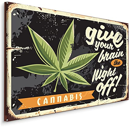 Muralo Cuadro en lienzo de 100 x 70 cm, Cuadros Decorativos, Diseño de Hojas de Marihuana, Impresión Artística, Decoracion Salon o Dormitorio, Diseño XXL