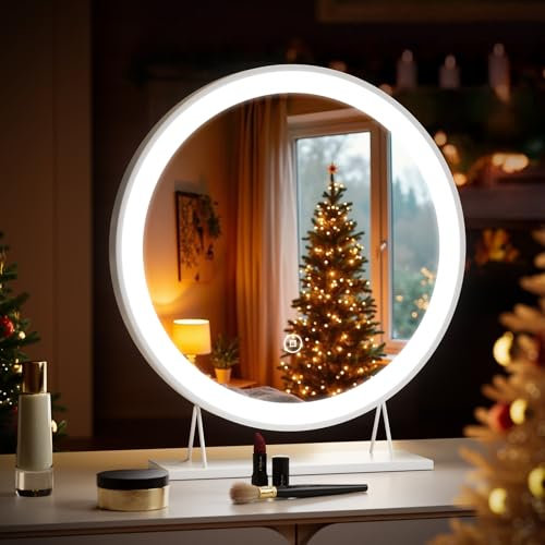 Heilmetz Schminkspiegel mit Beleuchtung Rund, LED Hollywood Spiegel mit Beleuchtung, Dimmbar 3 Lichtfarben, Touch Schalter, Makeup Schminkspiegel mit Licht Φ40cm, Weiß