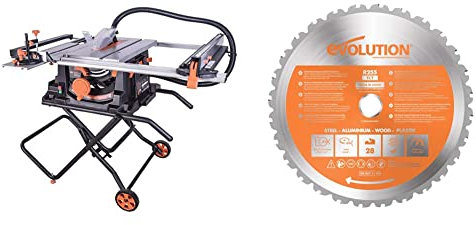 Evolution Power Tools - Scie sur Table Multi-Matériaux Rage 5-S, 255 mm (230 V) & Lame Polyvalente en Carbure de Tungstène Rage, Orange, 255 mm