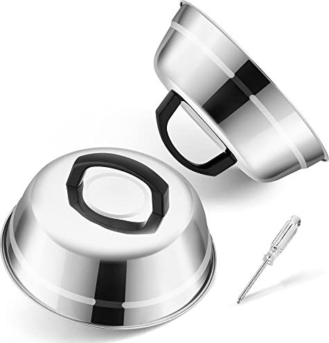 Joyfair Lot de 2 dômes de fonte de fromage en acier inoxydable de 22.9 cm, couvercle à badigeonner pour grill, Teppanyaki à dessus plat, poignée résistante à la chaleur et passe au lave-vaisselle