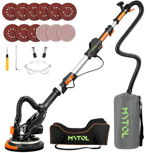 MYTOL Electric Drywall Sander with Vacuum Dust Collection, Variable Speed, LED Light, Foldable Handle, Sanding Discs & Grids