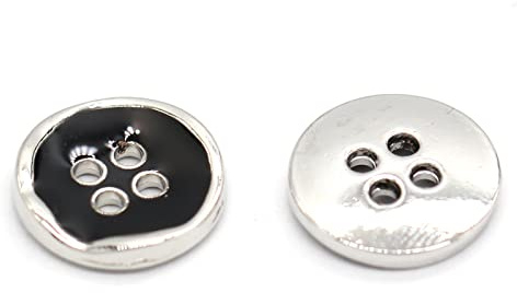 USOSOU 11mm 4 Holes Small Metal Shirt Buttons, Silver Black Button for Sewing, Kids Women Blouse, Top, Cuff, Collar, Fashion Handmade Decorations, DIY Crafts (20pcs 11mm(0.43inch))