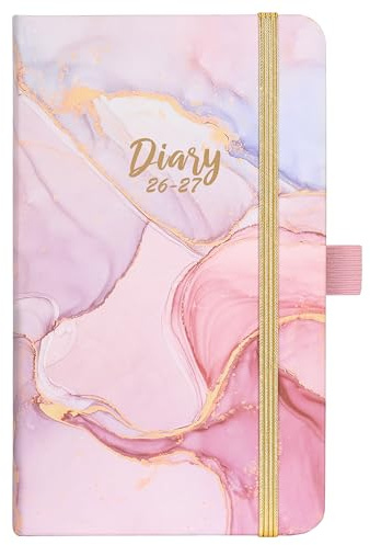 Pocket Diary 2026-2027 - A6 Diary 2026-2027 Samll Week to View from August 2026 to July 2027, with Inner Pocket, Hardcover, Pen Holder, Elastic Binding - Pink