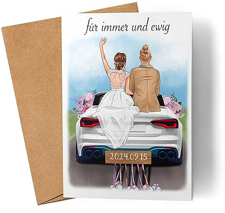 Kiddle-Design Carte de Mariage Personnalisée | Carte de Mariage avec Nom | Couple de Mariés Carte de Voeux Couple Anniversaire de Mariage Voiture de Mariage