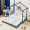 ZYLOYAL10 Hausbett 90/180 x 190cm Holz Kinderbett für Jungen & Mädchen Massivholz Kinder Bett umbaubar Bodenbett mit Lattenrost (Grau)