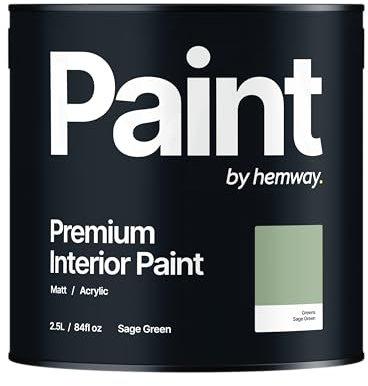 Hemway - Premium Interior Paint - Sage Green 2.5 L | Indoor Matt Finish, Acrylic & Water-Based Emulsion | Quick Dry & High Coverage for the Kitchen, Bathroom & Bedroom
