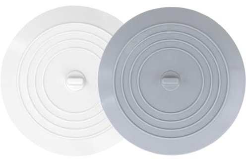 V-TOP Bathtub Drain Stopper 2 Pack, 5 inches Silicone Tub Stopper Shower Drain Cover, Bath Tub Plug Hair Stopper,Universal Flat Suction Renter Friendly Bath Accessories (White&Grey, 5 inch)