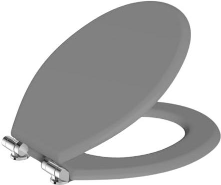 ADEPTNA Luxury Durable 18 Toilet Seat - Adjustable to Fit Most Toilets, Oval Seat Hinges and Parts Bathroom Wooden MDF Toilet Seat - Easy to Clean and Install (Grey)