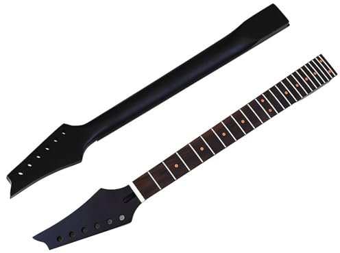 LVYUDS Matt Schwarz Gitarrenhals Ersatz, 6 Saiter 24 Bünde Kanadischer Ahorn E-Gitarrenhals, Rot Punkt Griffbrett