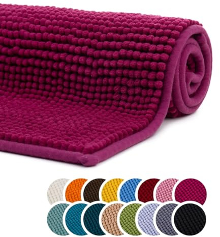 liebling Badematte, Badezimmerteppich rutschfest, Badteppich, Badvorleger, Duschvorleger, Badezimmermatte 70 x 120 cm, WC Deko, waschbar, Cyclam Pink, Serie Chile