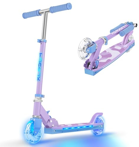Scooter for Kids Ages 5-12 TONBUX Folding 2 Wheel Kids Scooter with Light Up Wheels & Stem & Deck, 3 Adjustable Height Handle, Lightweight Portable Kick Scooters for Girls Boys Children, up to 100kg