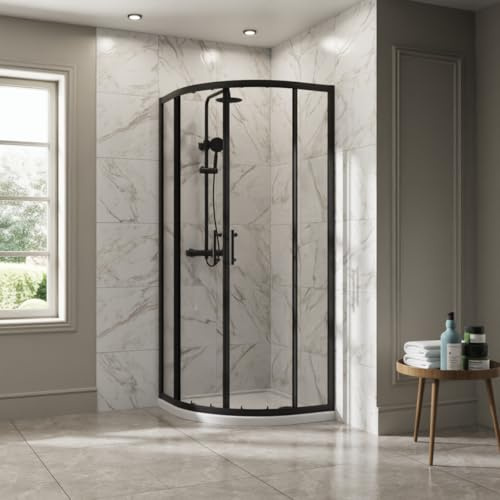 NRG 760 x 760mm Matte Black Framed Quadrant Shower Enclosure Sliding Door for Wet Room Cubicle Enclosures