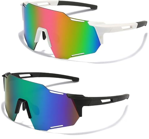 Dawumin Lot de 2 Lunette de Soleil Sport Pour Homme et Femme, Lunettes de Vélo Polarisées, Protection UV400, pour Course à Pied Cyclisme Pêche Conduite Golf Ski