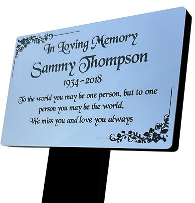 Personalised Memorial Plaque for Graves Marker with Stake in Silver, Gold, Garden Memory Plant Marker for Outdoors Fully Weatherproof, Silver