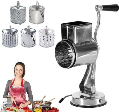 Rallador de patatas a mano – Cortador de manivela, rallador de queso en tambor | Rallador ergonómico de manivela con base de succión de cocina para pepinos, queso (8,82 x 3,9 cm)