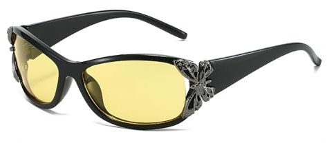 LJCZKA Occhiali Guida Notturna per Donna, Occhiali Visione Notturna Antiriflesso Occhiali da Sole Lenti Gialle Y2K Farfalla Notte Occhiali per Guida (Nero Giallo)