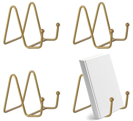 YqsIbth Plate Holder Easel Display, 4PCS Plate Stands for Display Stand, 7.5cm Gold Metal Frame Holders, Tabletop Picture Stand for Photo Pictures Decorative Plate Dish and Tabletop Art