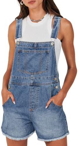 Glamaker Denim Overall Shorts for Women Summer Casual Jean Romper Jumpsuit Loose Fit Outfits Rompers with Pockets 2026(Denim Classic Blue,Medium)