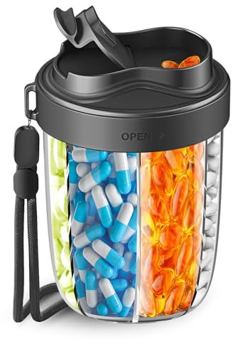 Tablettenbox 7 Tage Morgens Mittags Abends | Rund mit 7 Großen Fächern & Anti-Verwechslungs-Design | Breite Öffnung, BPA-frei & Tragbar | Für Medikamente, Vitamine, Fischöl usw (Schwarz)