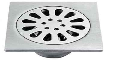 SiSinkal Scarico Quadrato per Doccia a Pavimento 4 Pollici con Copertura Rimovibile, Griglia in Acciaio Inox con Design a Motivo a Griglia, Sistema di Scarico per Acqua per Bagno e Cucina, Filtro