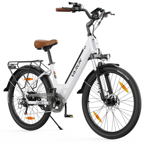 VARUN E Bike 26 Zoll, Ebike Damen Herren mit 48V 499.2Wh Li-Ion Akku,100KM Reichweite, 250W Motor(55Nm), LCD Display, 7-Gang, Pendler E-Fahrrad mit Bremslicht, Tiefeinsteiger Elektrofahrrad
