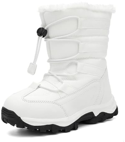 UBFEN Kids Snow Boots for Boys Girls Waterproof Warm Winter Outdoor Activities Shoes Slip Resistant Zipper Closure (Toddler/Little Kid/Big Kid) White Color Size US 9.5 Toddler
