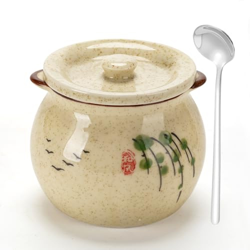 TuYines Azucarero de cerámica, azucarero con tapa y cuchara, 300 ml de cerámica, tarros de especias con tapa para azúcar, sal, queso, especias