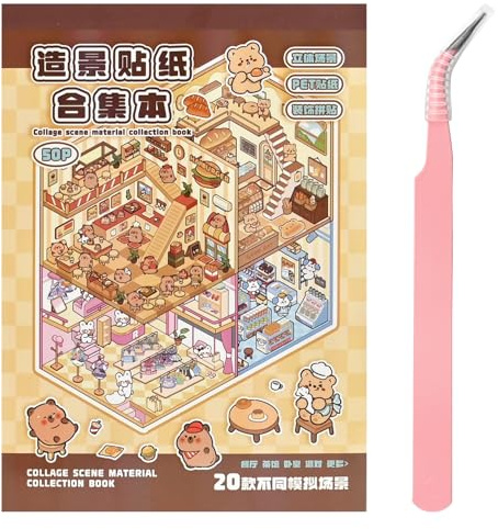 Kit de libro de escenas 3D DIY - 6 o 20 juegos de pegatinas 3D en miniatura escenas tridimensionales para relajarse, incluye pinzas, regalo creativo y divertido (opción B)