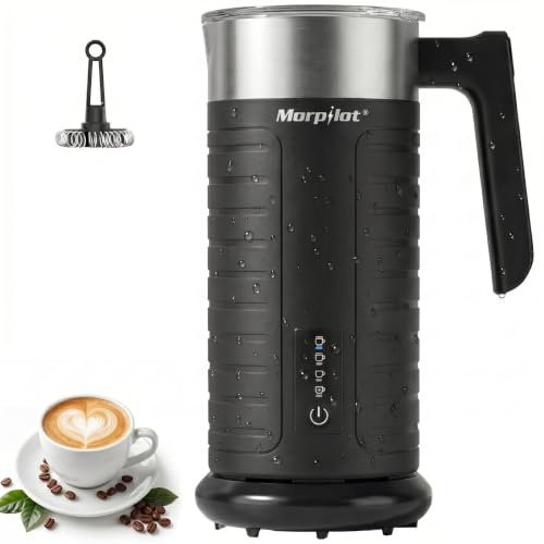 Morpilot Montalatte Elettrico, 4 Modalità (Schiuma Calda Densa/Leggera, Fredda, Latte Caldo) – 115ml Schiuma / 240ml Riscaldamento, Silenzioso, Tutto in Lavastoviglie