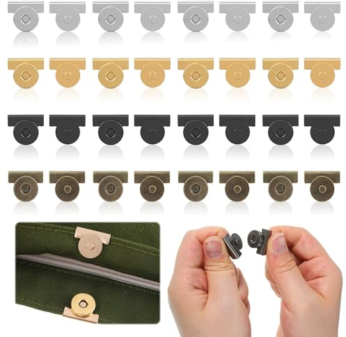 16 Paar Magnetverschlüsse für Handtaschen Nähenlos Magnetknöpfe 18mmx20mm Metall Magnet Druckknopf für Taschen, Leder, Handtaschen, DIY-Bastelarbeiten (Gold, Silber, Bronze, Dunkelgrau)