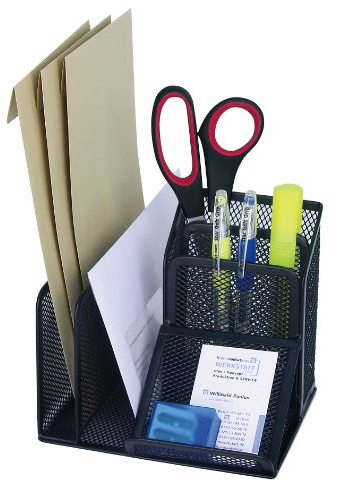Wedo 65501 Stifteköcher Butler Office (4 Fächer und Schrägablage, Drahtmetall) schwarz