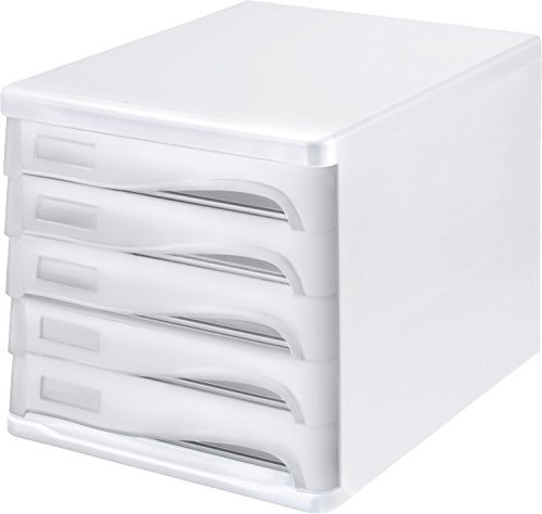 helit H6129482 - Schubladenbox Economy, 5 Fächer, beschriftbar, lichtgrau