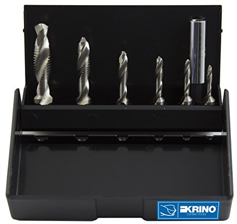 Krino 19020213 HSS Combi Screw Tap Bits with 1/4-inch Hexagonal Shank for Steel and Metals, 7 Piece Set