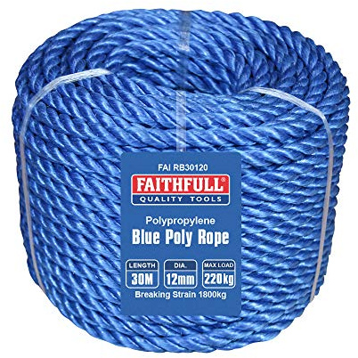 Faithfull Bobina di Corda in Poliestere Blu FAIRB30120, Diametro 12 mm x 30 m, carico Massimo 220 kg, carico di Rottura 1800 kg
