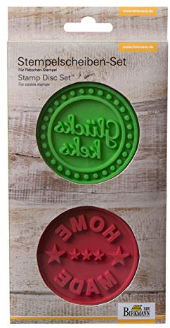 Birkmann 340398 Stempelscheiben-Set Glückskeks und Home Made, Silikon, grün/dunkelrot, 7 x 7 x 0,5 cm